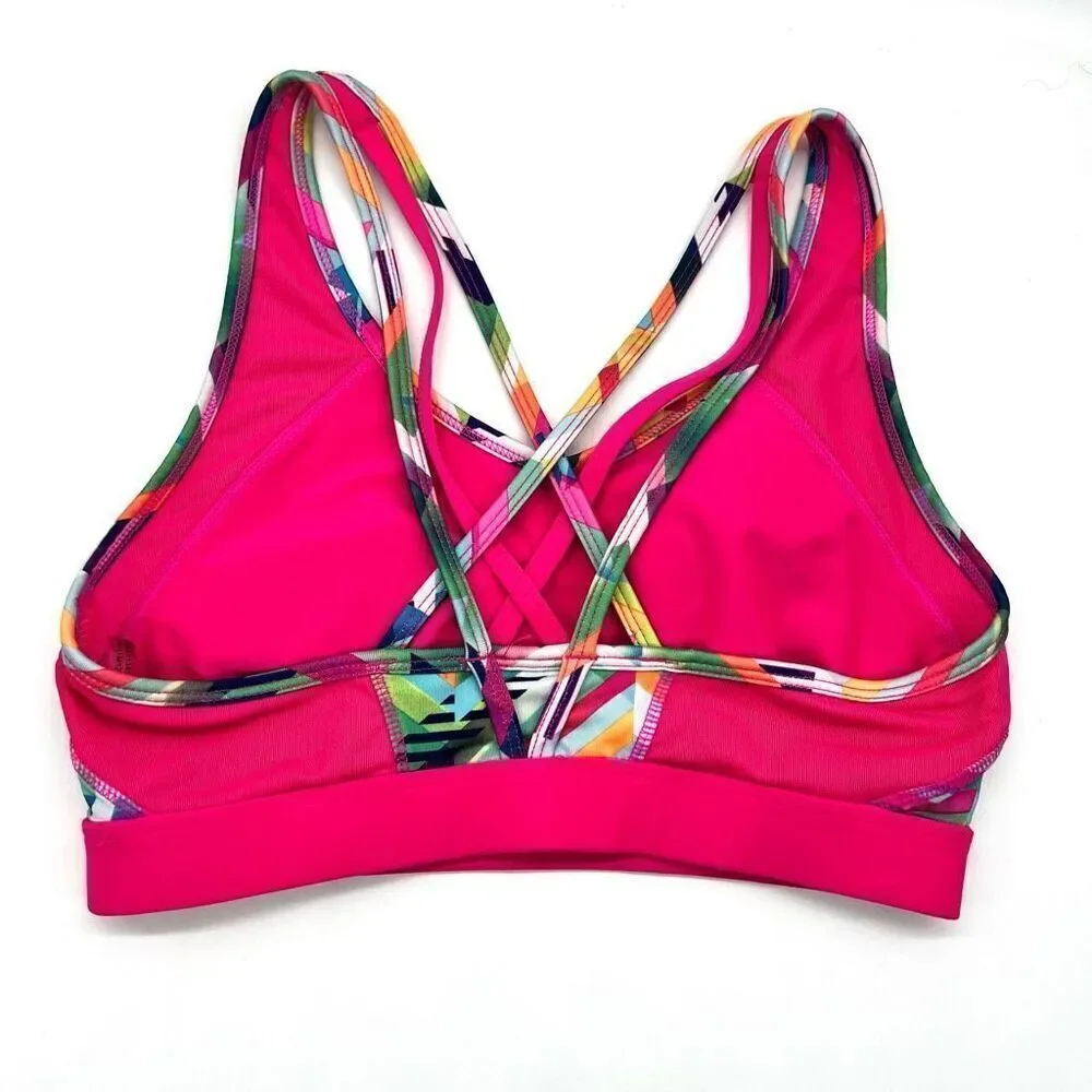 Avia Strappy Sports Bra Pink Multicolored Geometric Print Size Medium